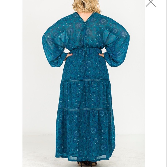 Standards & Practices Teal Paisley Print Dress Size Large - Picture 2 of 7